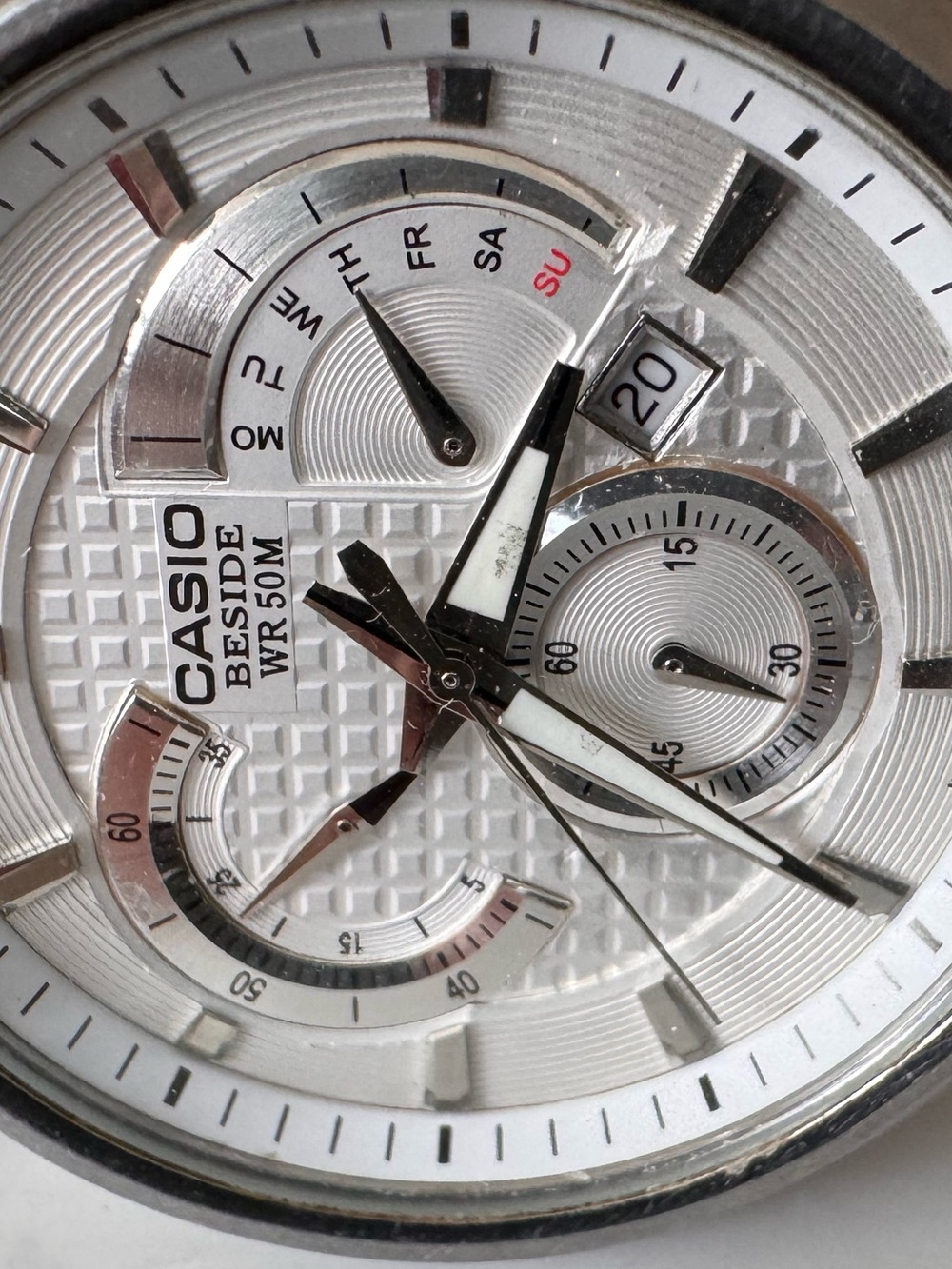 Casio Beside Silver Dial Brown Strap Men's Watch